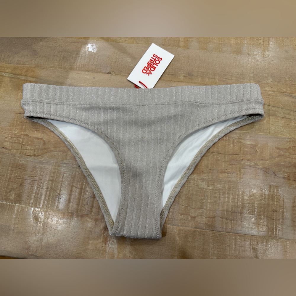 The Reagan Bikini Bottom In Solid Rib Silver With Metallic Rib Fabric - Picture 3 of 9